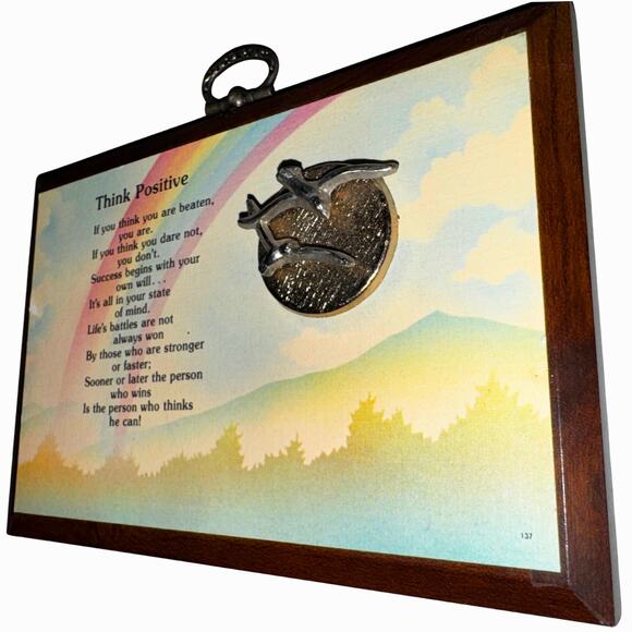 Vintage 1979 Paula “Think Positive” Plaque – Rainbow Quote Wall Art - Picture 3 of 6